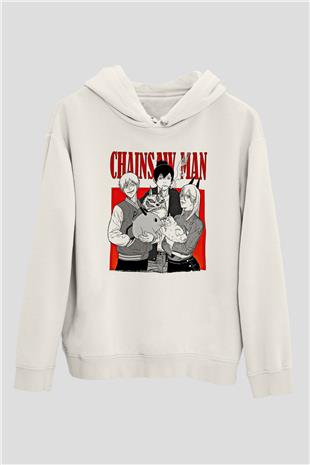 Chainsaw Man Baskılı Beyaz Unisex Hoodie