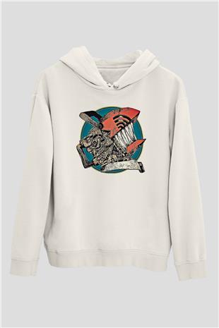Chainsaw Man Baskılı Beyaz Unisex Hoodie