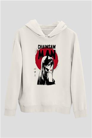 Chainsaw Man Baskılı Beyaz Unisex Hoodie