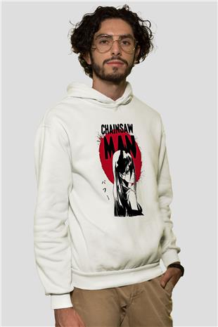 Chainsaw Man Baskılı Beyaz Unisex Hoodie