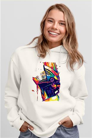 Chainsaw Man Baskılı Beyaz Unisex Hoodie