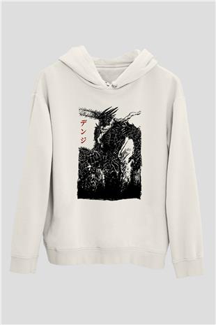 Chainsaw Man Baskılı Beyaz Unisex Hoodie