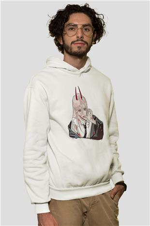 Chainsaw Man Baskılı Beyaz Unisex Hoodie