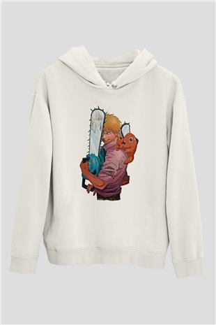 Chainsaw Man Baskılı Beyaz Unisex Hoodie