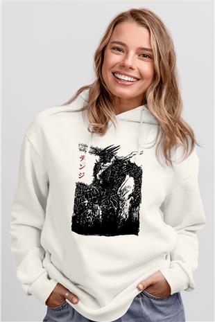 Chainsaw Man Baskılı Beyaz Unisex Hoodie