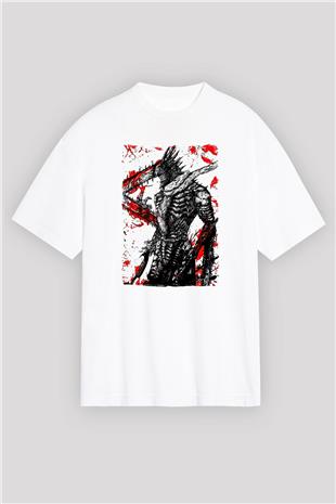 Chainsaw Man Baskılı Beyaz Unisex Oversize Tişört - Tshirt