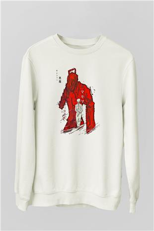 Chainsaw Man Baskılı Beyaz Unisex Sweatshirt
