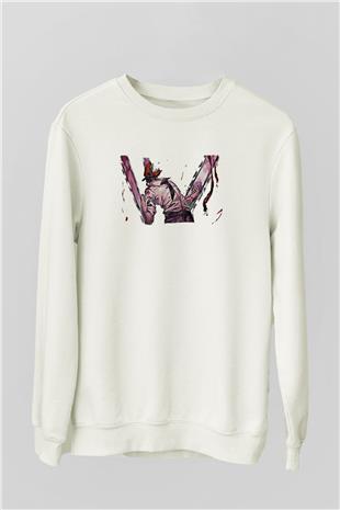 Chainsaw Man Baskılı Beyaz Unisex Sweatshirt