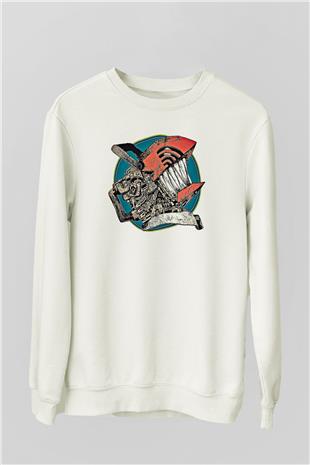 Chainsaw Man Baskılı Beyaz Unisex Sweatshirt