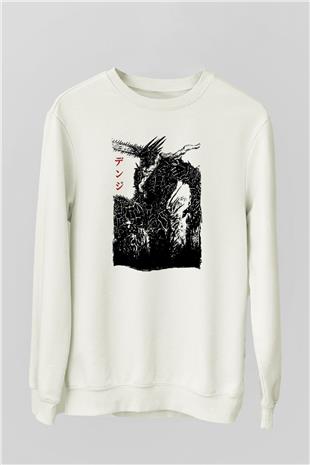 Chainsaw Man Baskılı Beyaz Unisex Sweatshirt