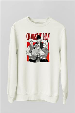 Chainsaw Man Baskılı Beyaz Unisex Sweatshirt