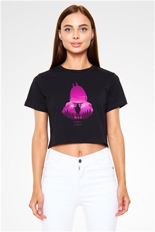 Chainsaw Man Baskılı Siyah Crop Top Kadın Tişört - Tshirt