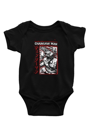 Chainsaw Man Baskılı Unisex Siyah Bebek Body - Zıbın
