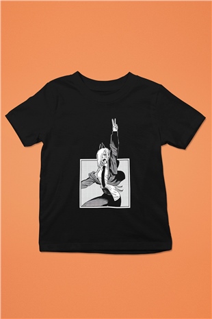 Chainsaw Man Baskılı Unisex Siyah Çocuk Tişört - Tshirt