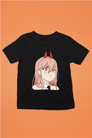 Chainsaw Man Baskılı Unisex Siyah Çocuk Tişört - Tshirt