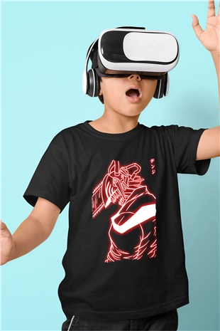 Chainsaw Man Baskılı Unisex Siyah Çocuk Tişört - Tshirt
