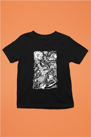 Chainsaw Man Baskılı Unisex Siyah Çocuk Tişört - Tshirt