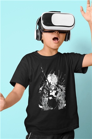 Chainsaw Man Baskılı Unisex Siyah Çocuk Tişört - Tshirt