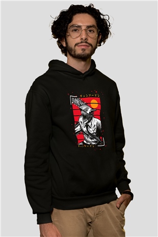 Chainsaw Man Baskılı Unisex Siyah Hoodie