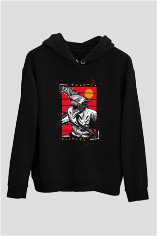 Chainsaw Man Baskılı Unisex Siyah Hoodie