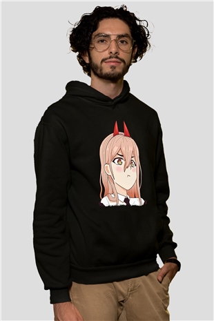 Chainsaw Man Baskılı Unisex Siyah Hoodie