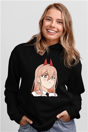 Chainsaw Man Baskılı Unisex Siyah Hoodie
