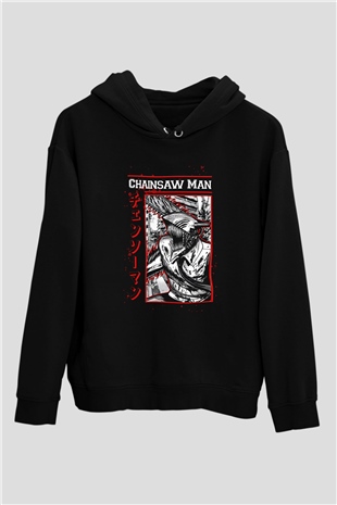 Chainsaw Man Baskılı Unisex Siyah Hoodie