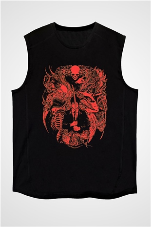 Chainsaw Man Baskılı Unisex Siyah Kolsuz Tişört - Tshirt