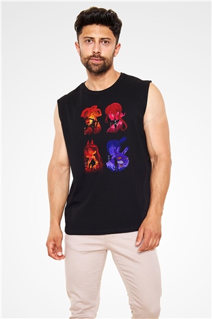 Chainsaw Man Baskılı Unisex Siyah Kolsuz Tişört - Tshirt