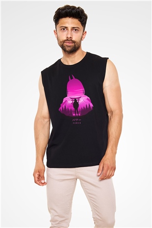 Chainsaw Man Baskılı Unisex Siyah Kolsuz Tişört - Tshirt