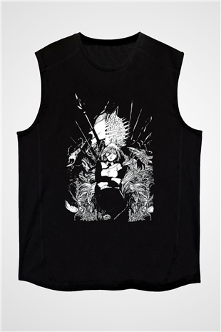 Chainsaw Man Baskılı Unisex Siyah Kolsuz Tişört - Tshirt