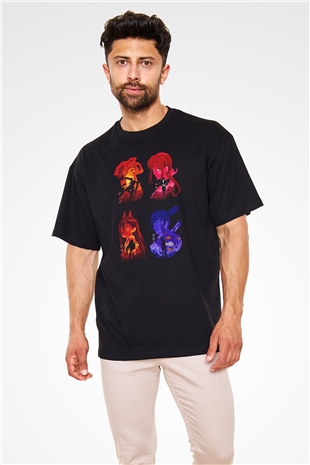 Chainsaw Man Baskılı Unisex Siyah Oversize Tişört - Tshirt