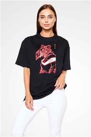 Chainsaw Man Baskılı Unisex Siyah Oversize Tişört - Tshirt