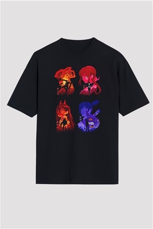 Chainsaw Man Baskılı Unisex Siyah Oversize Tişört - Tshirt