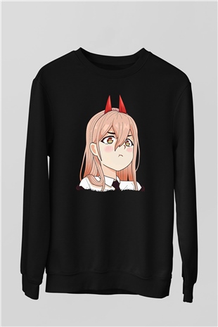 Chainsaw Man Baskılı Unisex Siyah Sweatshirt
