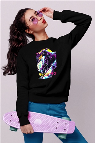 Chainsaw Man Baskılı Unisex Siyah Sweatshirt