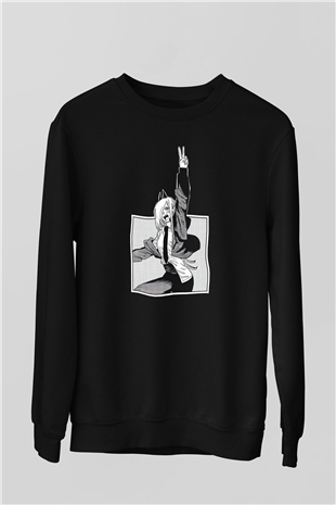 Chainsaw Man Baskılı Unisex Siyah Sweatshirt
