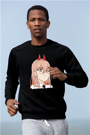 Chainsaw Man Baskılı Unisex Siyah Sweatshirt
