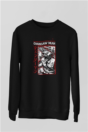 Chainsaw Man Baskılı Unisex Siyah Sweatshirt
