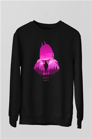 Chainsaw Man Baskılı Unisex Siyah Sweatshirt