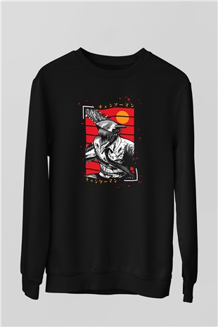 Chainsaw Man Baskılı Unisex Siyah Sweatshirt