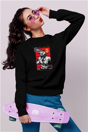 Chainsaw Man Baskılı Unisex Siyah Sweatshirt