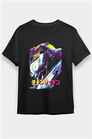 Chainsaw Man Baskılı Unisex Siyah Tişört - Tshirt