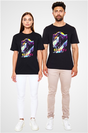 Chainsaw Man Baskılı Unisex Siyah Tişört - Tshirt