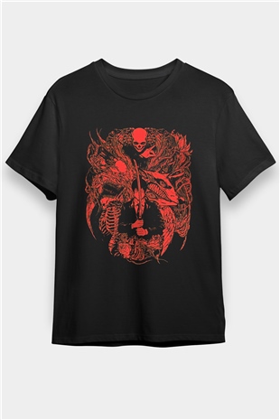 Chainsaw Man Baskılı Unisex Siyah Tişört - Tshirt