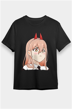 Chainsaw Man Baskılı Unisex Siyah Tişört - Tshirt