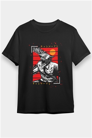Chainsaw Man Baskılı Unisex Siyah Tişört - Tshirt