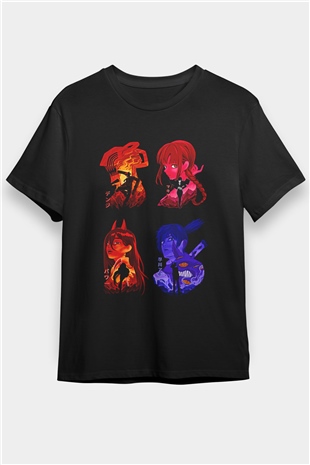 Chainsaw Man Baskılı Unisex Siyah Tişört - Tshirt