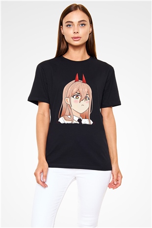 Chainsaw Man Baskılı Unisex Siyah Tişört - Tshirt