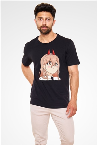 Chainsaw Man Baskılı Unisex Siyah Tişört - Tshirt